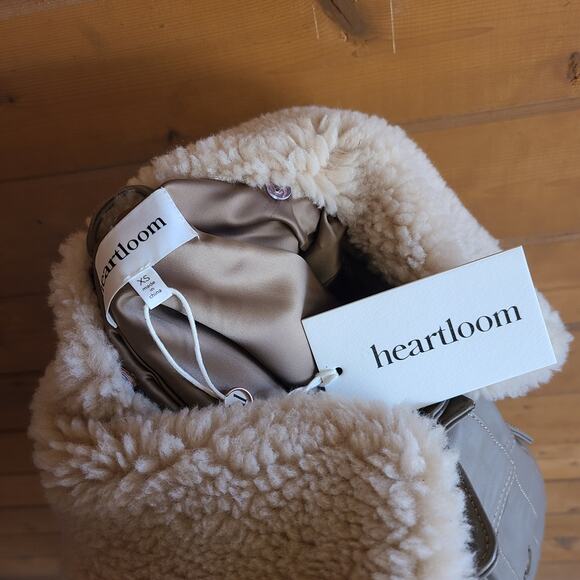 Anthropologie Heartloom Pia Jacket Fawn NWT XS Lambskin Leather Sherpa Coat - Picture 7 of 7